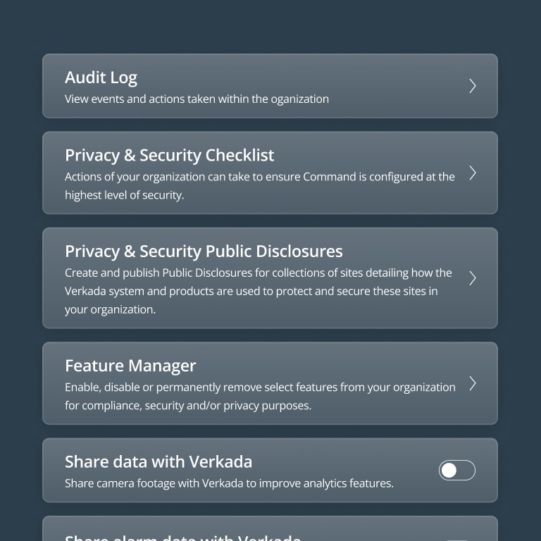 Controles de privacidad Verkada