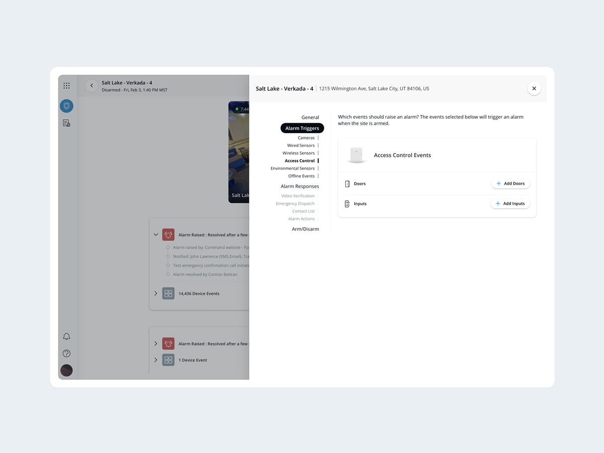 Pair the AX11 with a Verkada Camera for native tagging of video events, alarm triggers
