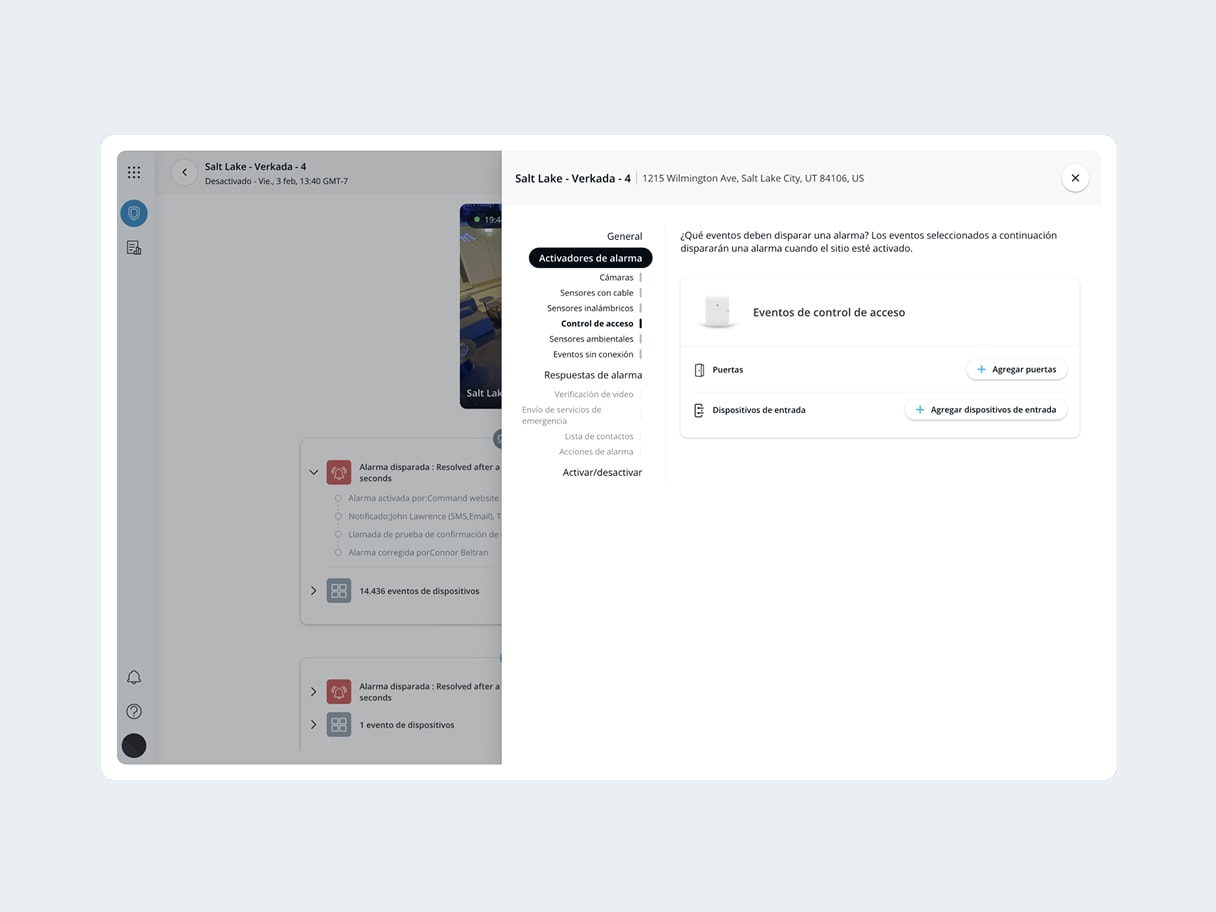 Vincule el AX11 con una cámara de Verkada para el etiquetado directo de eventos de video y activación de alarmas